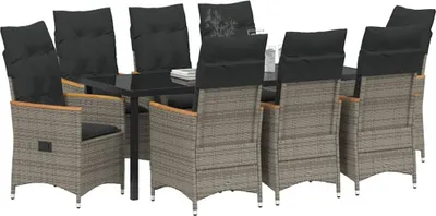 Obrázek produktu pro vidaXL Zahradní jídelní set, 9 kusů, šedá barva, polyratan