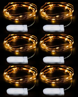 LED-Lichterkette Kupferdraht 2 m, 20 LEDs, warmweiß, 6 Stück