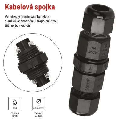 Plastová kabelová spojka, IP68