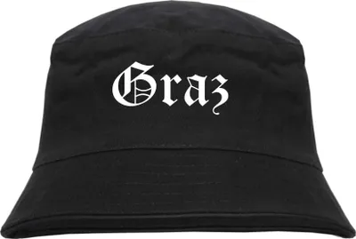 Produktbild von Graz Fischerhut - Altdeutsch - bedruckt - Bucket Hat Anglerhut Hut Schwarz S/M
