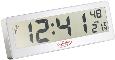 Produktbild von Funkuhr mit großem XXL-LCD-Display und großen Ziffern Funk Wanduhr Tischuhr mit Wecker und Temperatur-Anzeige Funkwanduhr