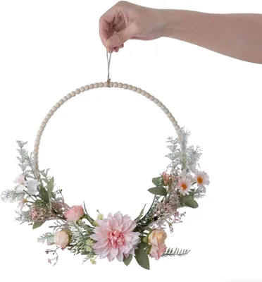 Obrázek produktu pro Dekorativní věnec na dveře s orchidejemi a sušenými květinami, odolný vůči povětrnostním vlivům, průměr 41 cm, vhodný pro dekoraci interiéru
