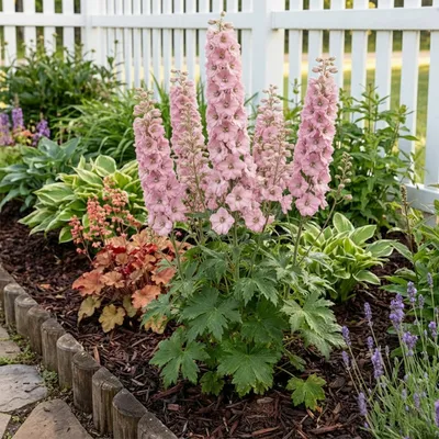 Image de Bloomique - Lot de 3 - Delphinium Magic Fountains aux nuances roses - Pied-d'alouette - Floraison abondante - Rustique - Vivace - Hauteur 10-20 cm - Pot 9 cm
