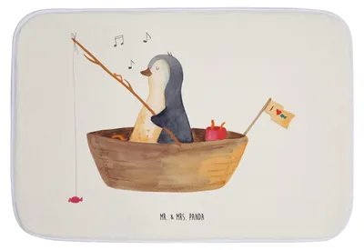 Produktbild von Mr. & Mrs. Panda Badvorleger Pinguin Angelboot - Weiß - Geschenk, Badteppich, Boot, Badematte, Angeln, Scheidung, Badläufer, Badezimmer Matte, Optimistisch, duschmatte