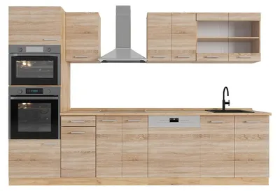 Zdjęcie produktu dla Aneks kuchenny Vicco R-Line Dąb Sonoma/Goldkraft 300 cm z wysoką szafką, bez blatu, Model 53933