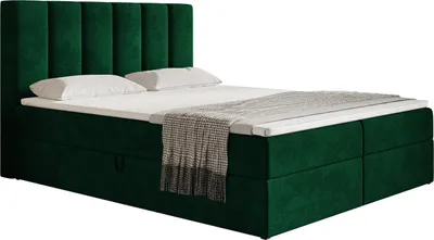 Produktbild von Boxspringbett 140x200 cm Foro - Doppelbett mit Lattenrost & Topper, Bettkasten - Bonell-Matratze, Samtstoff (Grün - Kronos 19)