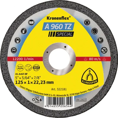 Immagine prodotto di Klingspor A 960 TZ Trennscheiben, 125 x 1 x 22,23 mm gerade, für Edelstahl