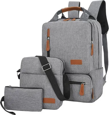 Produktbild von 3-teiliges Rucksack-Set fuer Damen und Herren, Laptop-Rucksack, Umhaengetasche, kleine Tasche fuer Reisen, Schule, Geschaeft, Arbeit, College, passend fuer bis zu 14,5 Zoll