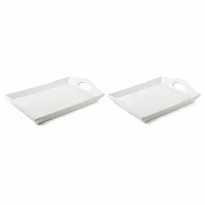 Produktbild von Tablett Holz 2er Set weiß Serviertablett Holztablett rechteckig 26x16cm H3cm