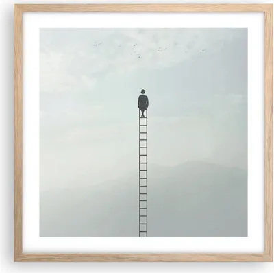 Produktbild von Gerahmtes Poster - Rahmen in heller Eiche - Leiter Himmel Symbol - 50x50 cm - Wand Bild - Wanddeko - Wandbilder - Kunstposter - Wandposter - Bilderrahmen - Bilder - Kunstdruck - P2NAC50x50-4463