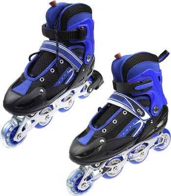 Image de Rollers pour enfants, taille réglable 27-32, pour garçons, filles et débutants, bleu