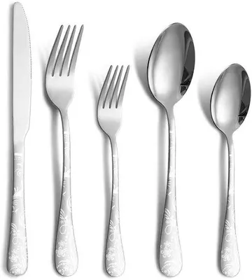 Productafbeelding van Ibenzoa® Bestekset, 20-delig voor 4 personen, roestvrij staal, vaatwasmachinebestendig – 4 messen, 4 vorken, 4 lepels, 4 taartvorken, spiegelglad gepolijst