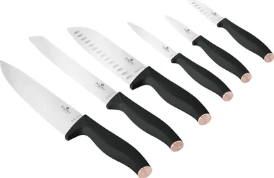 Productafbeelding van Berlinger Haus keukenmessen set, 6-delig, roestvrij staal, ergonomische handgreep, inclusief koksmes en Santoku mes, magnetische doos, stijlvol zwart-roze design