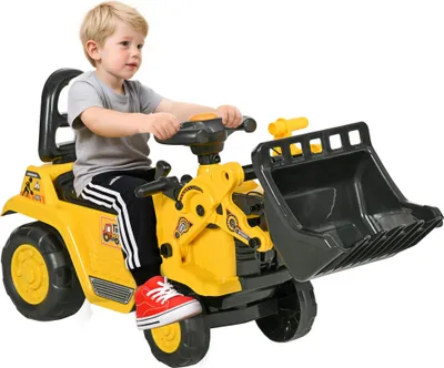 Produktbild von Sitzbagger Aufsitzbagger mit Schaufel Kinderbagger mit Stauraum unter Sitz Rutschauto Spielzeugbagger zum Sitzen bis 30kg, Draufsitzen für Kinder 1,5-4 Jahre Gelb+Schwarz