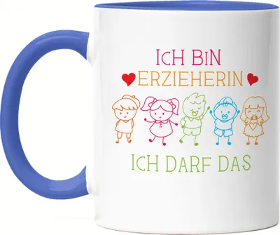 Produktbild von Ich Bin Erzieherin Ich Darf Das Tasse Blau Abschiedsgeschenk Erzieherin Tagesmutter Kindergarten