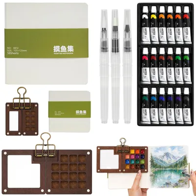 Aquarellreiseset, 18 Farben, 2 Paletten, 2 Skizzenbücher, 3 Stifte