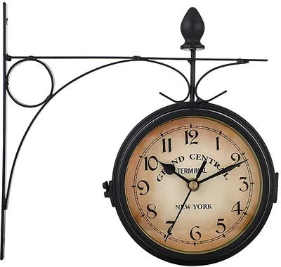Produktbild von Bahnhofsuhr Doppelseitig, Bahnhofsuhr Wetterfest, Retro Zweiseitige Wanduhr Schwarz, Retro Wanduhr mit Halterung, Dekorative, Outdoor Retoo