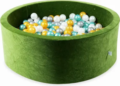 Produktbild von Trockenbecken 110x40 Velvet Soft Olive mit 500 Bällen: Perlmutt, Silber, Gold, Metallic-Türkis