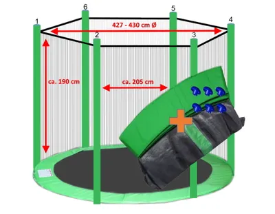 Produktbild von walexo Trampolin Randabdeckung + Sicherheitsnetz für 6 Stangensystem ( 427 cm Ø, Hellgrün/Hellgrün )