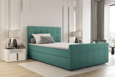 Produktbild von Boxspringbett Schlafzimmerbett MARKOS 180x220cm Stoff Soro Türkis inkl. Topper