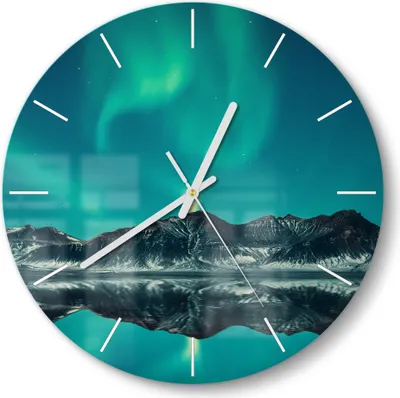 Produktbild von DEQORI Glasuhr Ø30 cm Modern 'Polarlichtzauber' Wanduhr Glas Uhr Design leise Küchenuhr