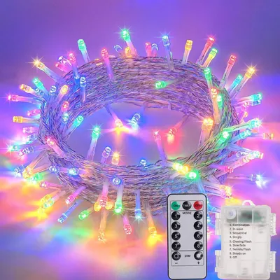 Lichterkette 20 m, batteriebetrieben, Fernbedienung, IP65, Timer, 8 Modi