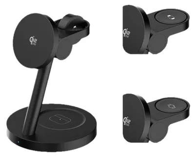 Produktbild von 3 in 1 Magnetische Wireless Ladestation, 15W Schnellladegerät mit verstellbarem Ständer, kabellose Ladestation für Handy, Uhr & Kopfhörer