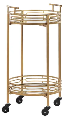 Produktbild von BELIANI Servierwagen Gold und Schwarz Glas Spiegeleffekt rund mit 2 Griffen 4 Rollen Metallgestell Glamourös für Küche Terrasse Wohnzimmmer
