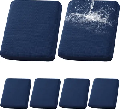 Produktbild von 6er-Set Terrassen-Kissenbezüge für draußen/drinnen , 100% wasserdichter Outdoor-Sitzkissen Schonbezug für Terrassenmöbel Sektionalsofa,Dunkelblau