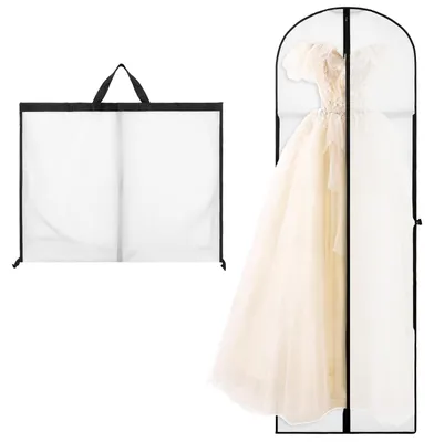 Produktbild von Lange Kleidersack, 180 × 60 cm, faltbarer Kleidersack, atmungsaktiver Kleidersack mit Griffen, staubdichte Schutzhülle, Kleidersack für Brautkleider, Abendkleider, Tanzkostüme (weiß)