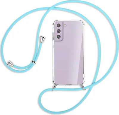 Produktbild von Handykette Backcover-Schutzhülle mit Band (Metall silberfarben) für Samsung Galaxy S21 FE - himmelblau