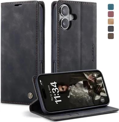 Produktbild von CaseMe 013 Klapphülle für iPhone 17 - 2 Kartenfächer mit Standfunktion Kunstleder Schwarz