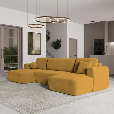 Produktbild von Masseno Ecksofa SENTUM K mit Schlaffunktion U-Form, Sofa mit Bettkasten, Wohnzimmersofa, Couch, Soffa, Bettsofa, Couchgarnitur- Gelb, KRONOS 01