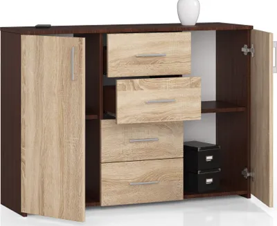 Image de Commode avec 4 tiroirs & 2 portes, 110x80x35, Salon, Venga / Chêne Sonoma