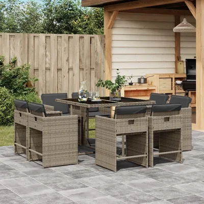Immagine prodotto di 2025 Set di mobili da giardino moderni set di mobili da balcone set da pranzo da giardino 9 pezzi con cuscini grey poly rattan - set di mobili da giardino,design 6687269 3parcel