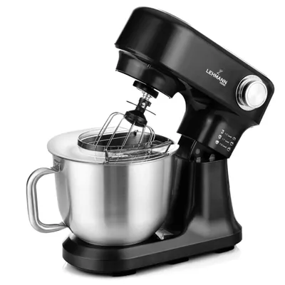 Produktbild von LEHMANN Küchenmaschine, 1500W, 5L Rührschüssel, 12 Geschwindigkeiten, Zubehör-Set, Schwarz
