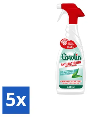 Produktbild von 5 x Carolin Allesreiniger Spray Anti-Bakterien Eucalyptus - 650 ml - Vorteilspackung - 5 Stücke
