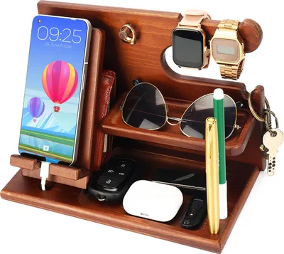 Produktbild von Belle Vous Schreibtisch Organizer Holz Ablage - Nachttisch/Desk Organizer - Für Telefon, Geldbörsen, Uhren, Gadget & Schlüssel Aufbewahrung -