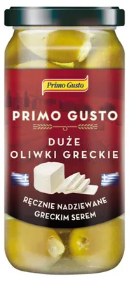 Productafbeelding van Primo Gusto Grote Griekse Olijven, met de hand gevuld met Griekse kaas, 230 gram