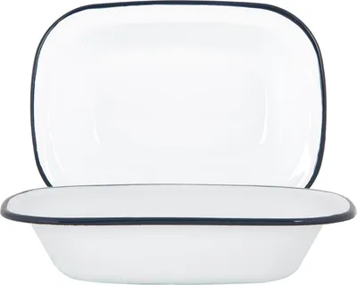 Produktbild von Argon Ta Weißer Emaille-Pie-Teller - Stahl Outdoor-Camping-Backen Kochgeschirr - 25,5 cm - Navy - 2er Pack