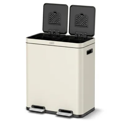 Produktbild von Deleca Mülleimer 60L 2x30L, Abfalltrennung Treteimer mit FreshAura Geruchsfiltern, Matt Beige