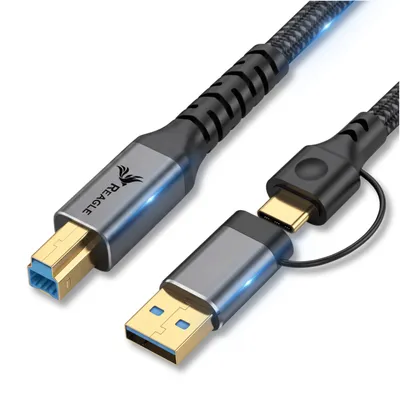 Immagine prodotto di Cavo Stampante USB C USB A a USB B 3.0 2m Reagle Cavo 2 in 1 per Stampante Scanner Hard Disk Esterno Trasferimento Dati Rapido Nylon Intrecciato