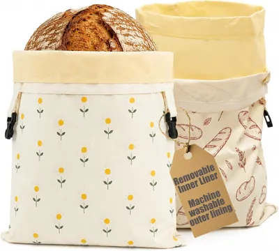 Produktbild von Brotmeister Bienenwachs Brotbeutel, 2 Stück 43×33 cm – Wiederverwendbarer Leinen Bienenwachsbeutel, ideal für selbstgebackenes Brot und n