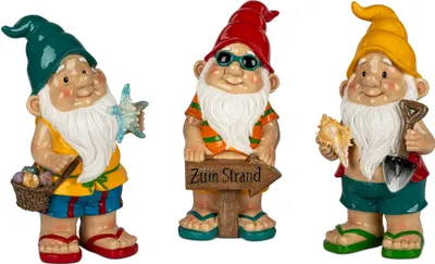 Produktbild von Formano 3er Set Gartenzwerge Gartendeko Figuren aus Kunststein handbemalt 26 cm