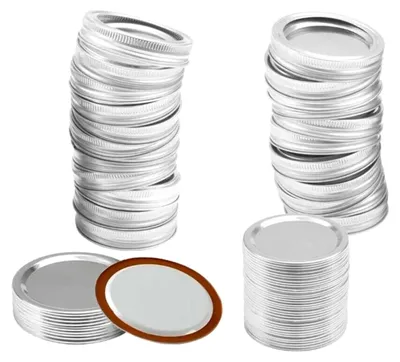 Produktbild von 48 Stück Einmachdeckel und Bänder für 70-mm-Glasringe mit normaler Öffnung, geteilter Typ, auslaufsicher, aus Metall