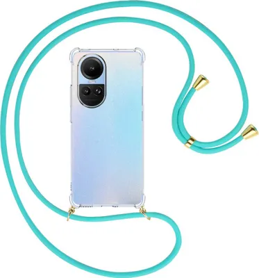 Produktbild von Handykette Backcover-Schutzhülle mit Band (Metall goldfarben) für Oppo Reno10 5G, Reno10 Pro 5G (6.7'') - türkis