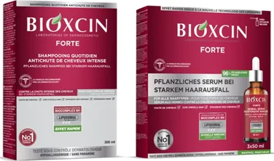 Produktbild von Bioxcin Forte Set Shampoo 300ml+ 3x50ml Serum - Intensive Pflege für Haarausfall