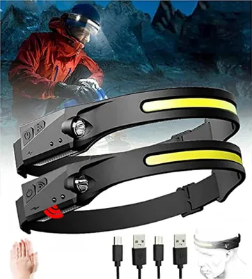Produktbild von LED COB Stirnlampen Wiederaufladbar, Sensorscheinwerfer USB wiederaufladbar Kopflampe, IPX4 wasserdicht, Schwarz