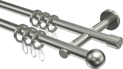 Produktbild von Interdeco Gardinenstange / Vorhangstange Edelstahl, Typ Medium Puros (Kugel), 16 mm Ø 2-läufig, 400 cm