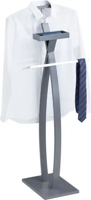 Produktbild von Herrendiener ROBIN, schöner Kleiderständer mit Hosenbügel, praktischer Kleiderbutler mit Schmuckablage, moderner Damendiener in grau